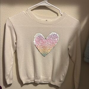 H&M Cream Sweater with Multicolor Sequin Heart